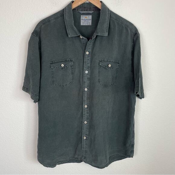 Tommy Bahama Washed Black Linen Tencel Blend Button Up Short Sleeve Shirt XL - Picture 1 of 8